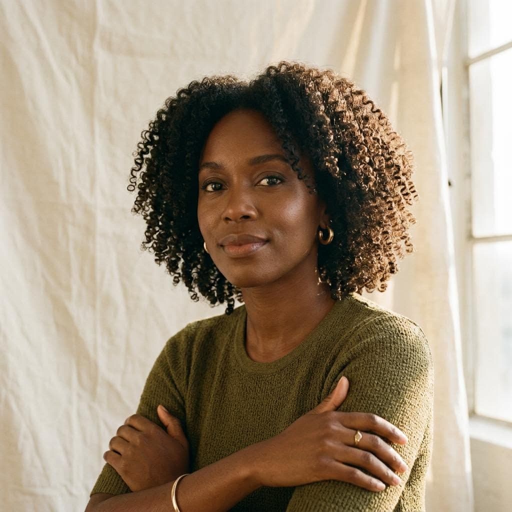 AI illustration: defined natural curls in golden light